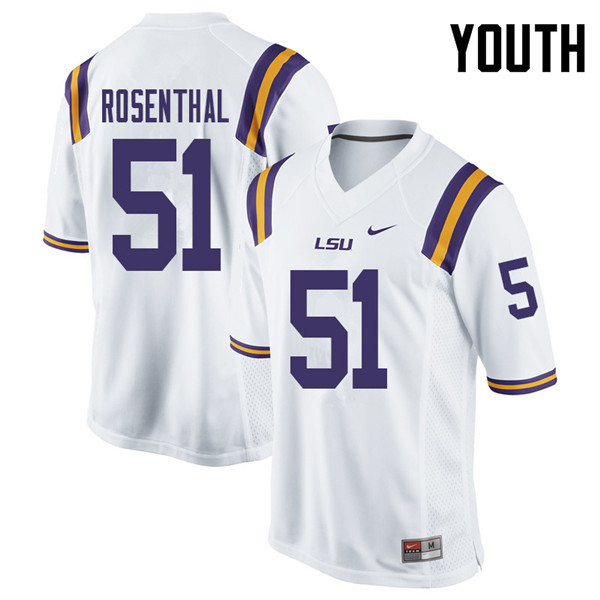 Youth #51 Dare Rosenthal LSU Tigers College Football Jerseys Sale-White